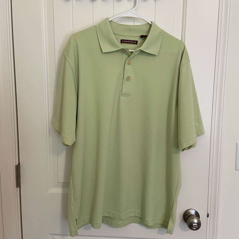 EUC | Cubavera men’s light‎ green horizontally ribbed polo shirt — large
